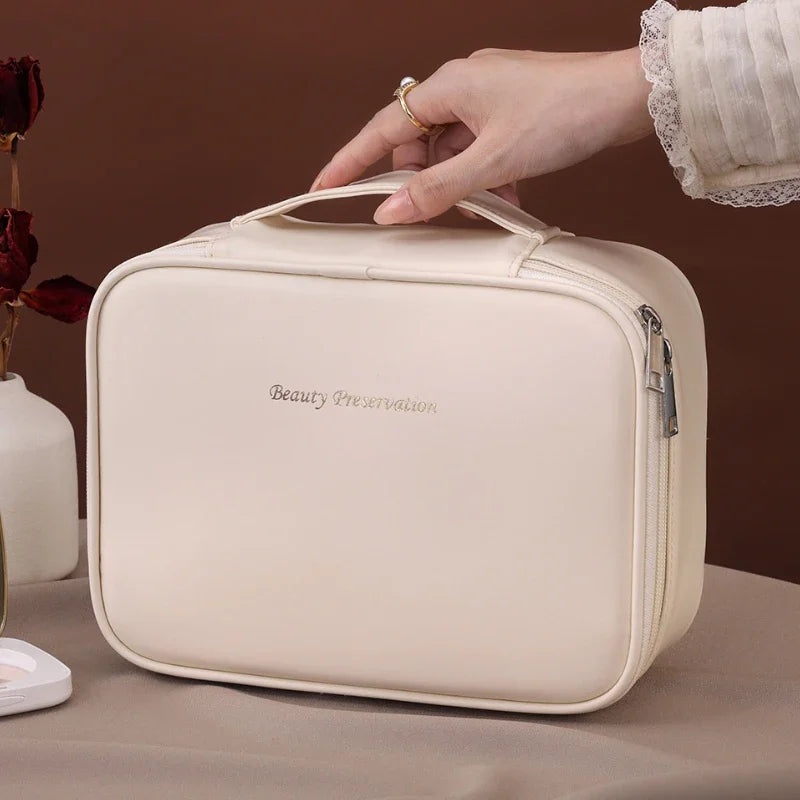 Bolsa de cosméticos de gran capacidad para mujer – Organizador de maquillaje de lujo portátil, neceser de viaje para productos esenciales de belleza, cuidado de la piel, cosméticos y accesorios personales