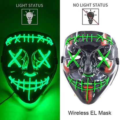 Masque LED sans fil Purge – Masque néon lumineux pour Halloween, fêtes et festivals