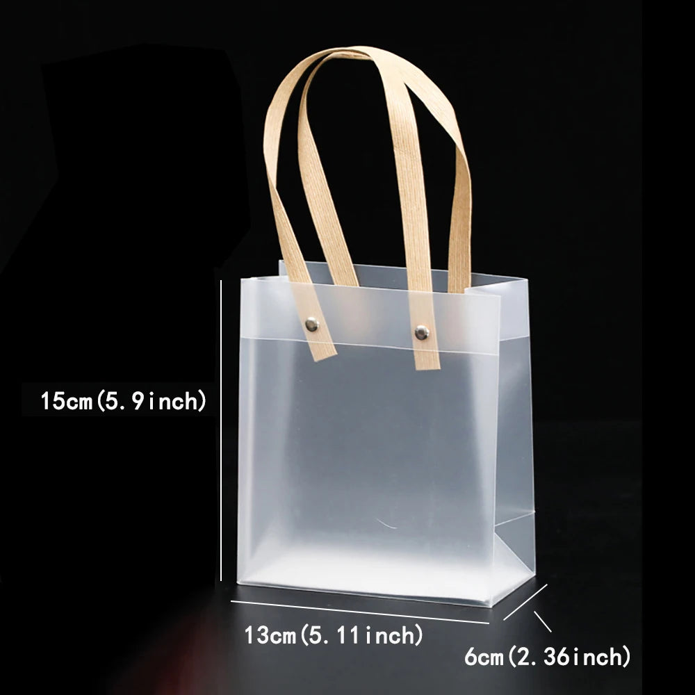 10PCS Frosted PVC Tote Gift Bags – Waterproof Transparent Reusable Gift, Candy & Party Favor Bags for Packaging & Shopping