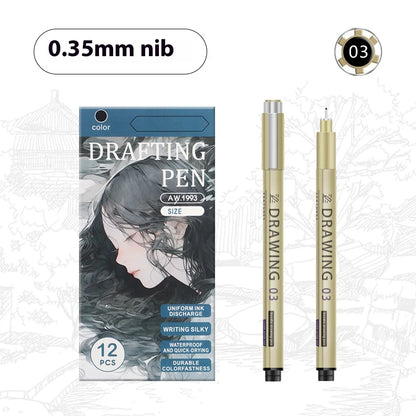 Manga Black Fineliner Marker Set – 1/6/9/12PCS Fine Tip Drawing Pens for Sketching, Comics & Art