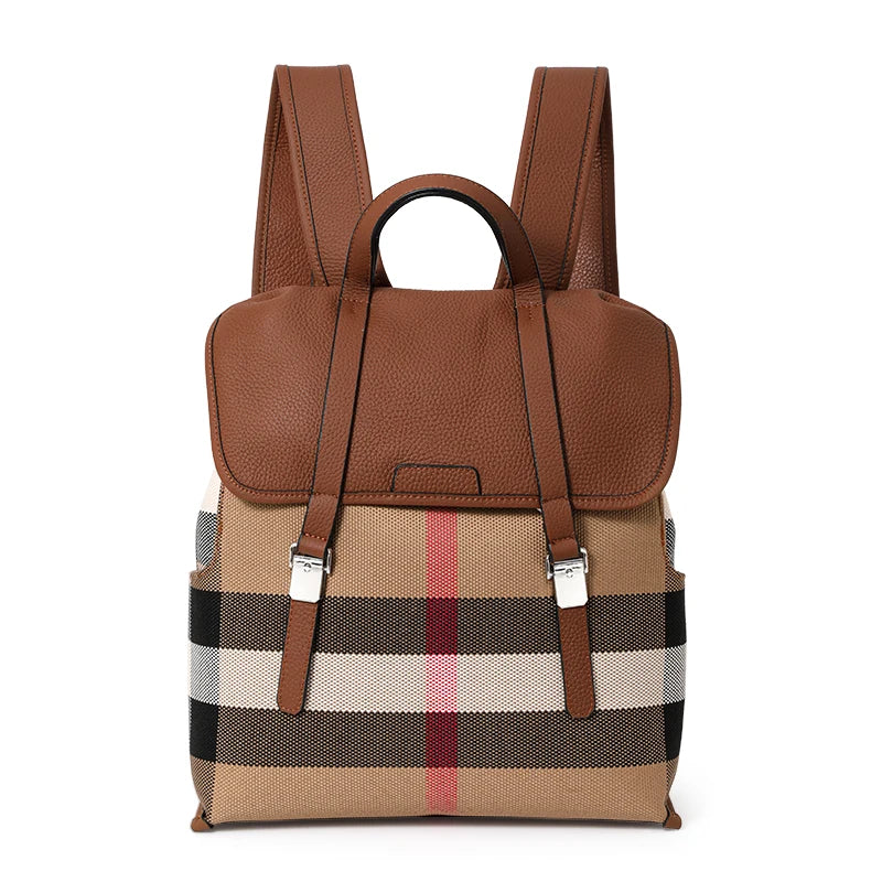 2026 Genuine Leather Backpack for Women & Men – Large-Capacity Lightweight Cowhide Plaid Travel Backpack, Stylish Everyday Daypack