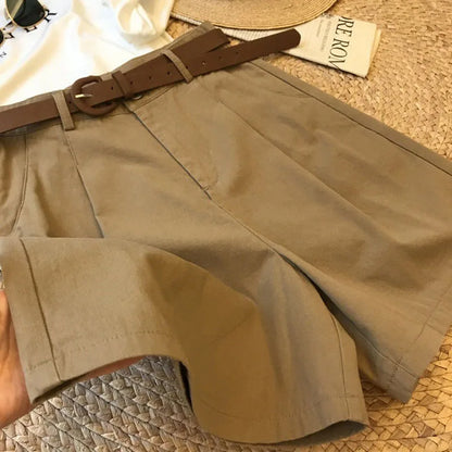 Women’s Wide Leg Shorts Summer Thin Cotton A-Line Zipper Office Lady Casual Loose Shorts