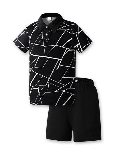 Conjunto de verano de 2 piezas para chicos preadolescentes: camiseta gráfica blanca y pantalón corto casual