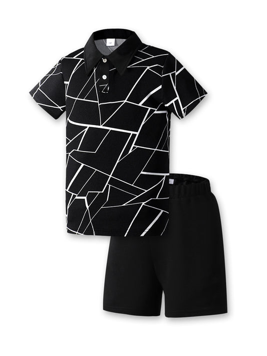 Conjunto de verano de 2 piezas para chicos preadolescentes: camiseta gráfica blanca y pantalón corto casual
