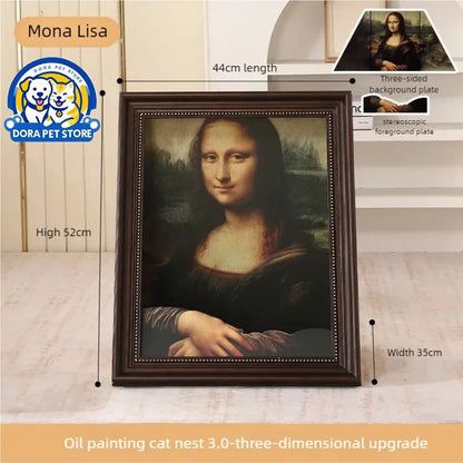 Mona Lisa-Inspired Cat Bed – Replaceable Oil Painting Design Cat Scratch Board & Photo Frame, Creative Wall Decor for Cat Lovers
