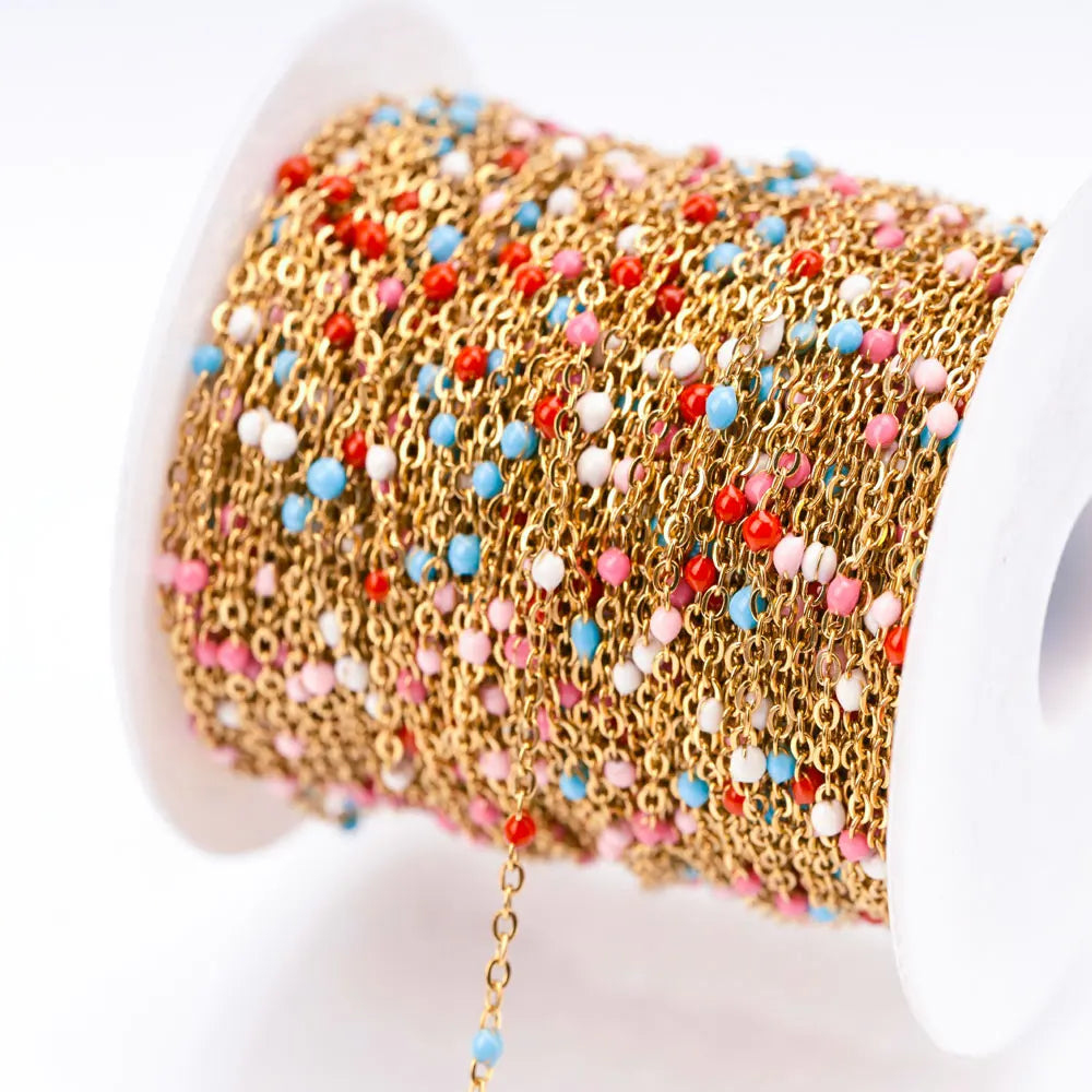 1M Stainless Steel Enamel Bead Chain – Colorful Dripping Oil DIY Chain for Necklaces, Bracelets & Jewelry Making