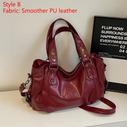Women’s PU Leather Shoulder Bag – 2026 Fashion Handbag with Soft Interior Compartment, Contrast Color Design, Zipper Closure, Stylish Everyday Purse for Work, Travel & Casual Use