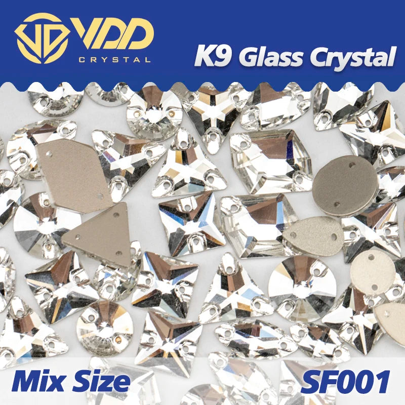 Strass à coudre en cristal K9 AB Mix – Pierres plates en verre AAAAA pour vêtements, robes de mariée et projets de bricolage