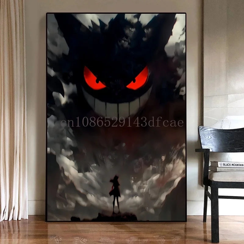 Pokémon Canvas Wall Art – Gengar Anime Ink Painting Poster Print for Living Room & Kids Room Decor