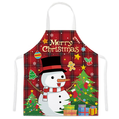 Christmas Cartoon Apron – Santa Claus, Deer & Xmas Tree Print Oil & Dustproof Parent-Child Apron for Kitchen, Baking & Cooking