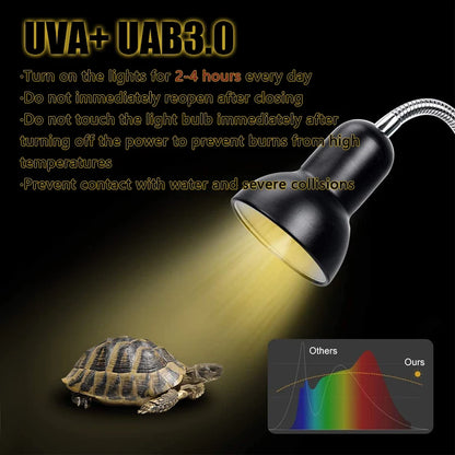 Reptile UVA UVB Heat Lamp Holder – Rotatable Dimmable Basking Spot Light with Simulated Sunlight for Turtles, Lizards & Terrariums, 220-240V