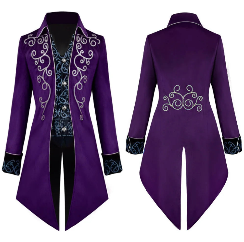 Men’s Steampunk Medieval Frock Coat – Renaissance Vintage Gothic Tailcoat Jacket, Victorian Court Coat for Cosplay & Costume Parties