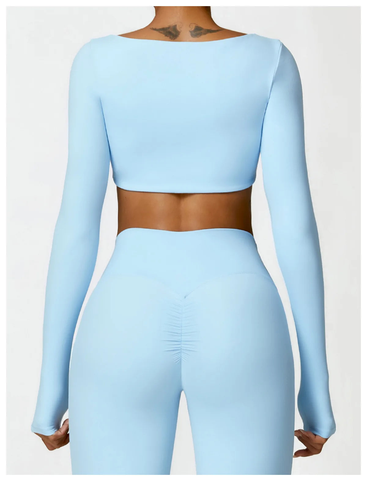 Women’s Square Neck Sports Crop Top – Long Sleeve Quick-Dry Gym Yoga Fitness Activewear