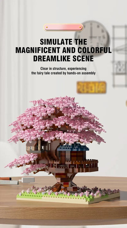 DIY Sakura Tree Building Blocks Set – Cherry Blossom Treehouse Model with LED Lights Romantic Gift Decor