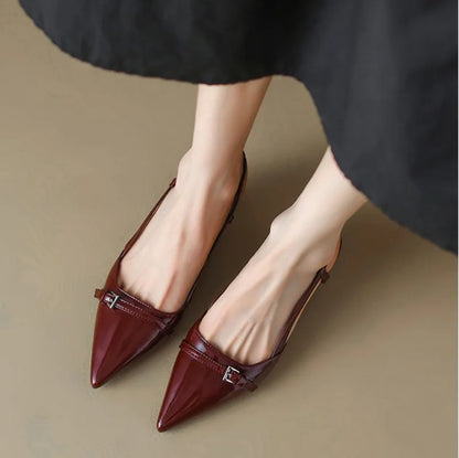Zapatos de tacón slingback de charol para mujer – Zapatos de vestir de tacón medio con hebilla y punta fina, elegantes sandalias de verano sin cordones