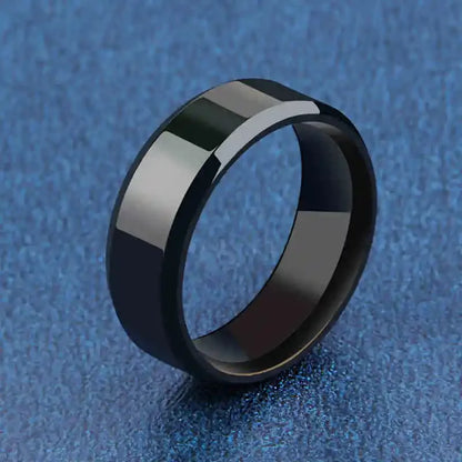 Anillo de dije de acero inoxidable negro – Banda mate de boda y compromiso para hombres y mujeres | Regalo de joyería de moda minimalista