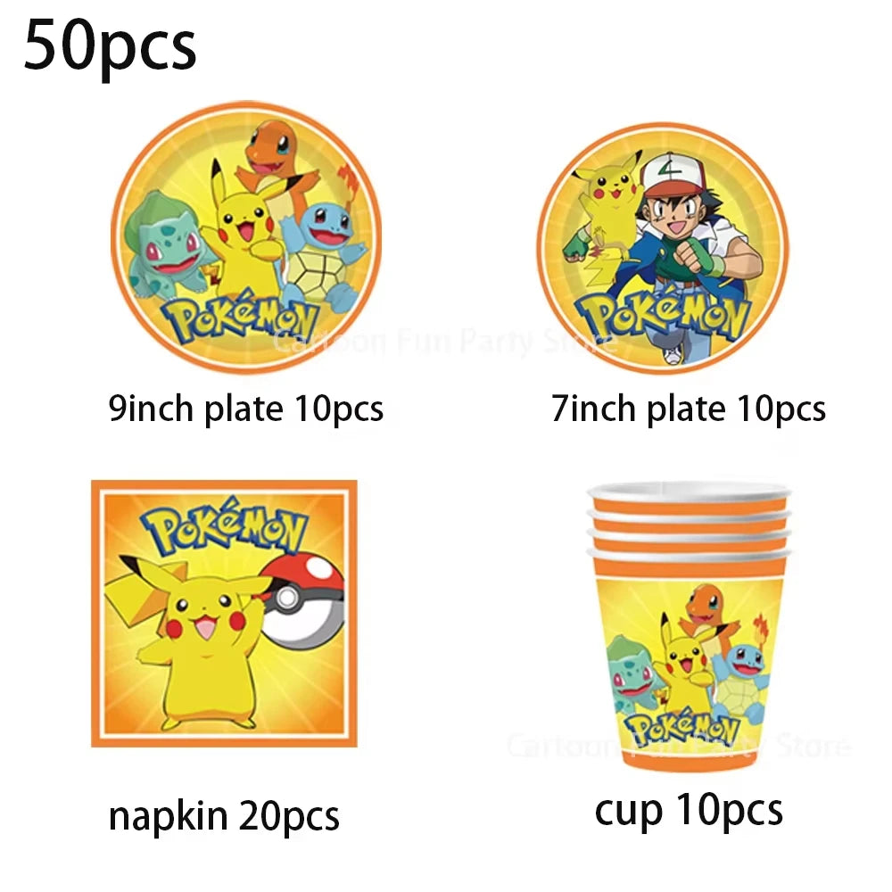 Pokémon Birthday Party Decorations Set – Balloons, Keychains, Napkins, Stickers, Tableware, Plates & Tablecloth Party Supplies & Favors