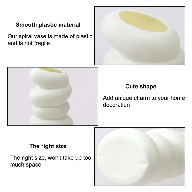 Jarrón Nórdico Espiral Blanco de Plástico – Contenedor Moderno para Arreglos Florales para Decoración de Hogar y Oficina