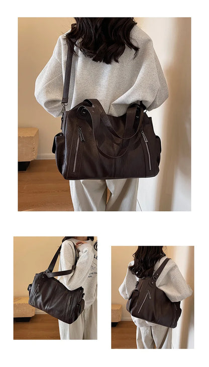 Women’s PU Leather Shoulder Bag – 2026 Fashion Handbag with Soft Interior Compartment, Contrast Color Design, Zipper Closure, Stylish Everyday Purse for Work, Travel & Casual Use