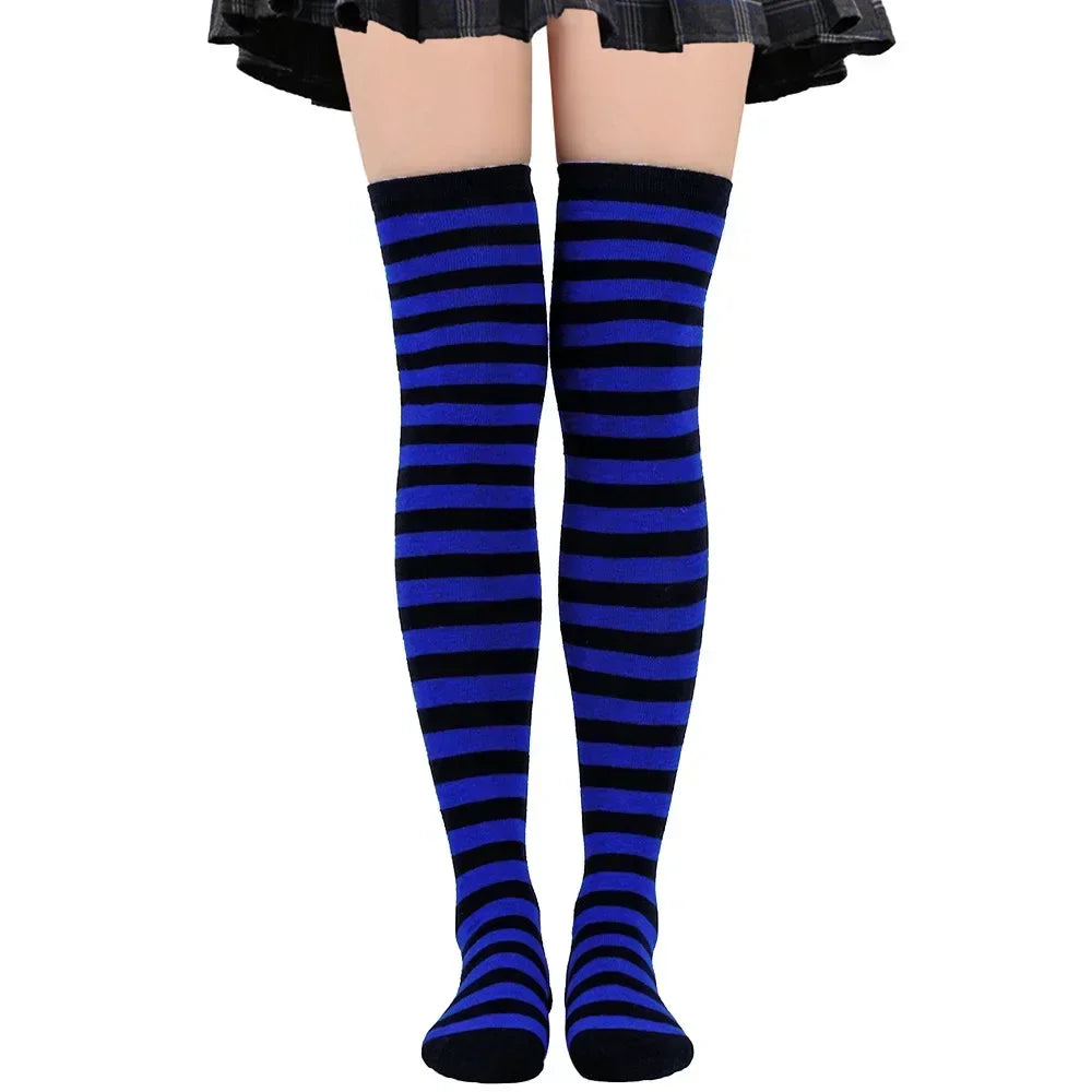 Thigh High Socks Women Over Knee Striped Polka Dot Stockings Black White Pink Lolita Cosplay Harajuku Y2K Kawaii