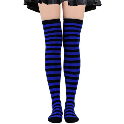 Thigh High Socks Women Over Knee Striped Polka Dot Stockings Black White Pink Lolita Cosplay Harajuku Y2K Kawaii