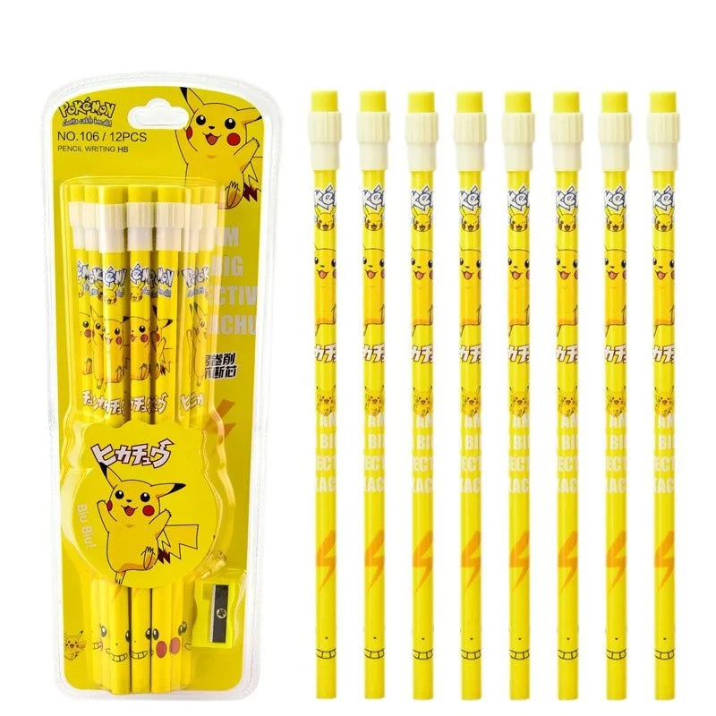 Lot de 12 crayons de dessin animé inspirés de l'anime | Papeterie Kawaii avec gomme pour enfants et cadeaux