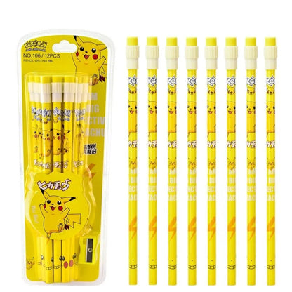 Lot de 12 crayons de dessin animé inspirés de l'anime | Papeterie Kawaii avec gomme pour enfants et cadeaux