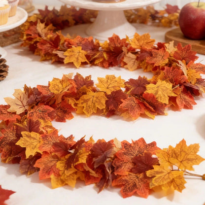 2M Artificial Maple Leaf Garland – Faux Fallen Leaves Autumn Rattan Decor for Thanksgiving, Halloween, Wedding, Christmas & Holiday Festivals