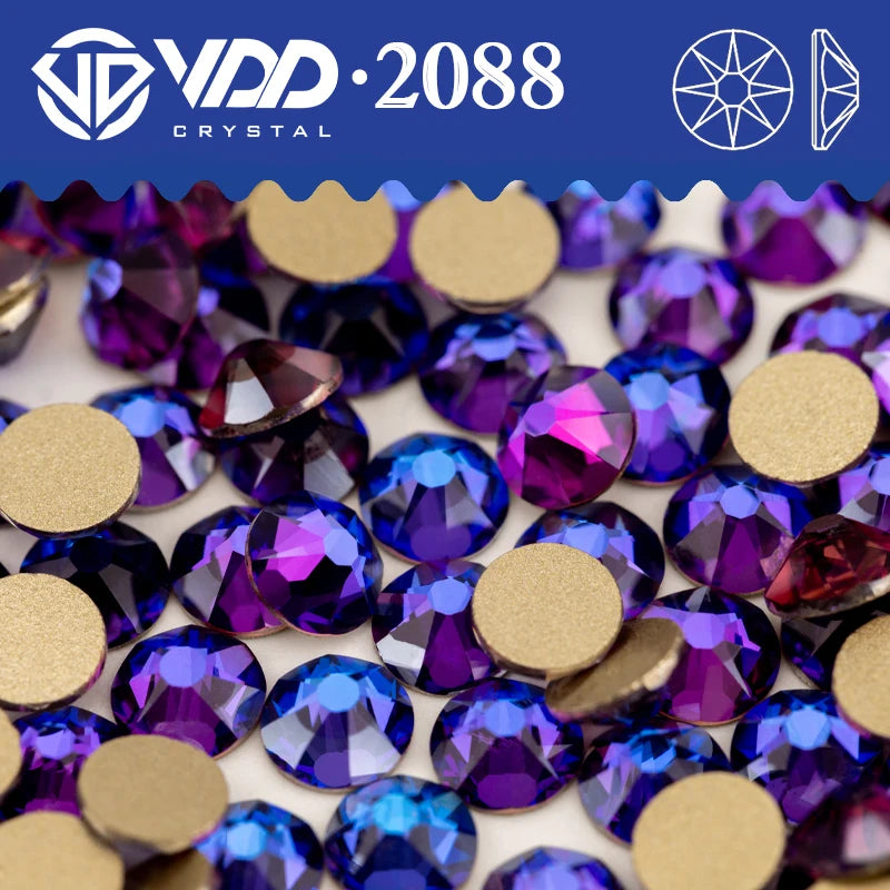 VDD 2088 Crystal Flower Nail Rhinestones – Non-Hotfix 8 Big & 8 Small Flatback Gems for Nail Art & DIY Decorations