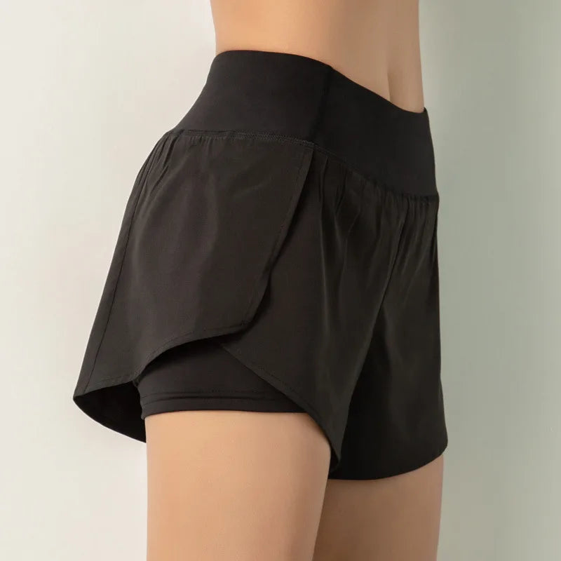 Women’s Sport Running Shorts Double Layer Yoga Gym Fitness Jogging Training Summer Short Pants