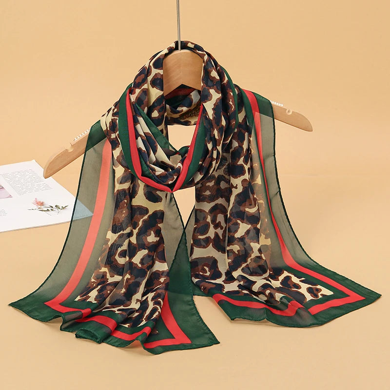 Women's Printed Chiffon Scarf Shawl – Lightweight Silk-Feel Long Wrap for Beach, Travel & Outdoor Wear, Fashion Headband Accessory