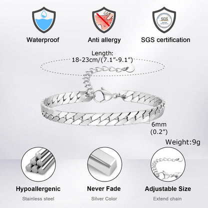 Punk Silver Chain Bracelet – Stainless Steel Braided Link Wristband for Men | Hip Hop Fashion Jewelry Gift for Him & Dad