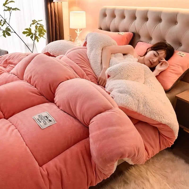 Manta de lana de cordero – Edredón de invierno de terciopelo de doble cara engrosado Cálido para cama y dormitorio