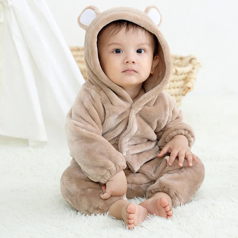 Halloween Dinosaur Baby Romper – Warm Fleece Hooded Kigurumi Pajamas & Animal Jumpsuit for Baby Boys & Girls, Cozy Winter Costume 0-4T