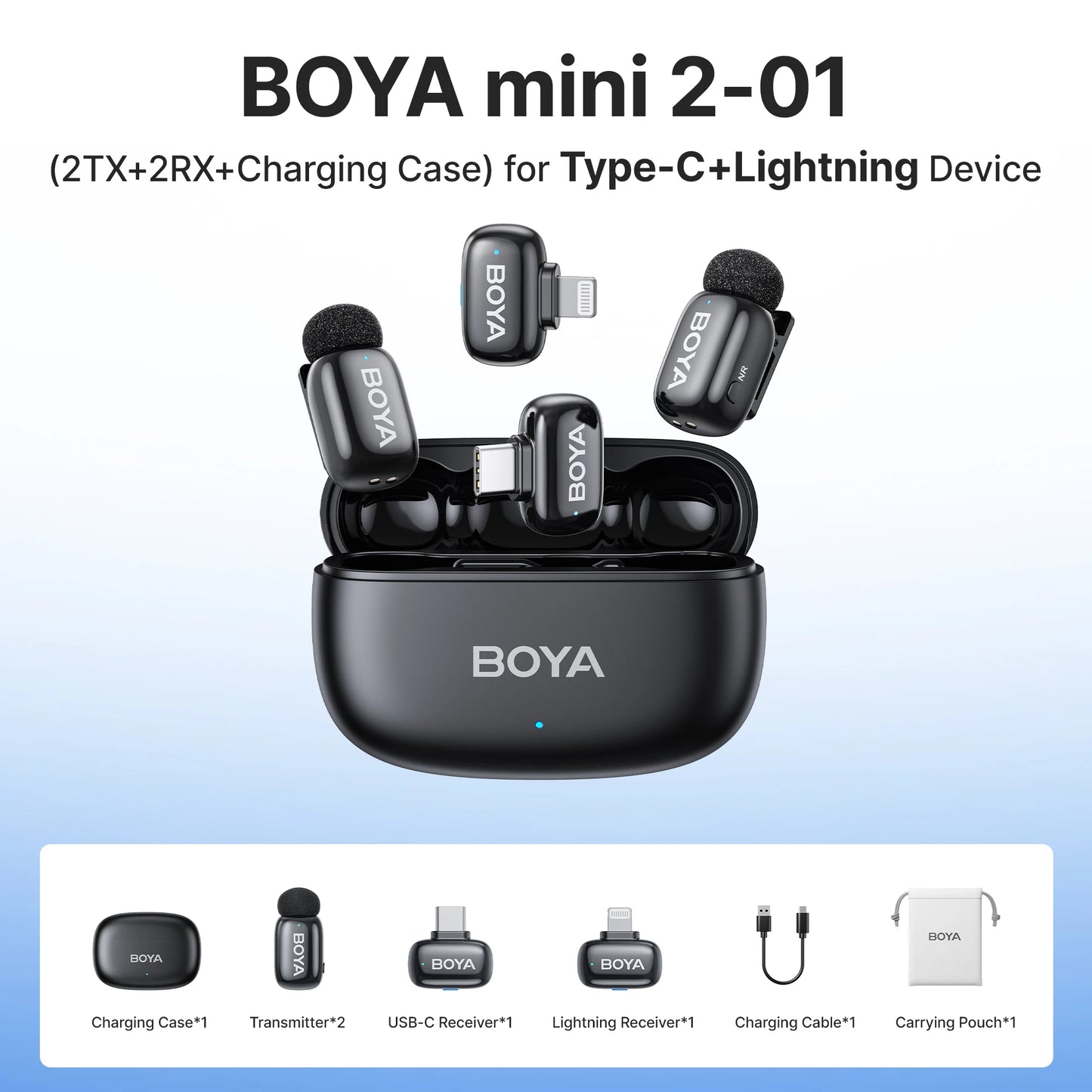 BOYA Mini 2 Wireless Lavalier Microphone – Mini Clip-On Mic with AI Noise Reduction for iPhone, Android & USB-C Video Recording