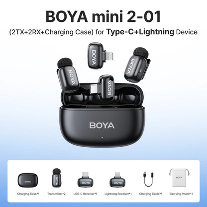 BOYA Mini 2 Wireless Lavalier Microphone – Mini Clip-On Mic with AI Noise Reduction for iPhone, Android & USB-C Video Recording