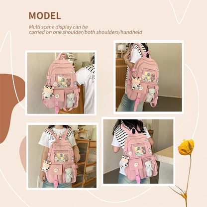 Cute Nylon Backpack for Girls & Women – Multi-Pocket Student School Bag, Lightweight Casual Backpack for Students, Travel & Daily Use