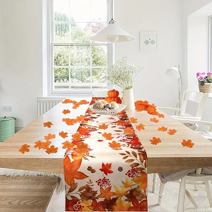 Autumn Maple Leaf Linen Table Runner – Thanksgiving Fall Leaves Dresser Scarf for Dining Table, Wedding, Holiday Party & Home Decor