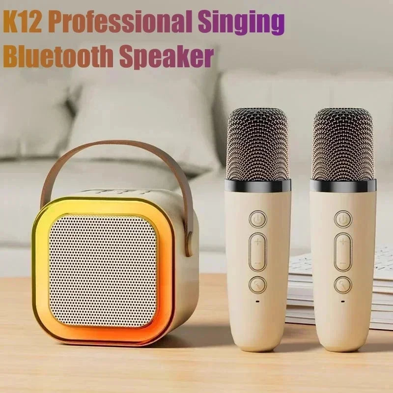 K12 Portable Karaoke Machine – Bluetooth Speaker with 1-2 Wireless Microphones, HiFi Sound & Family Singing for Kids