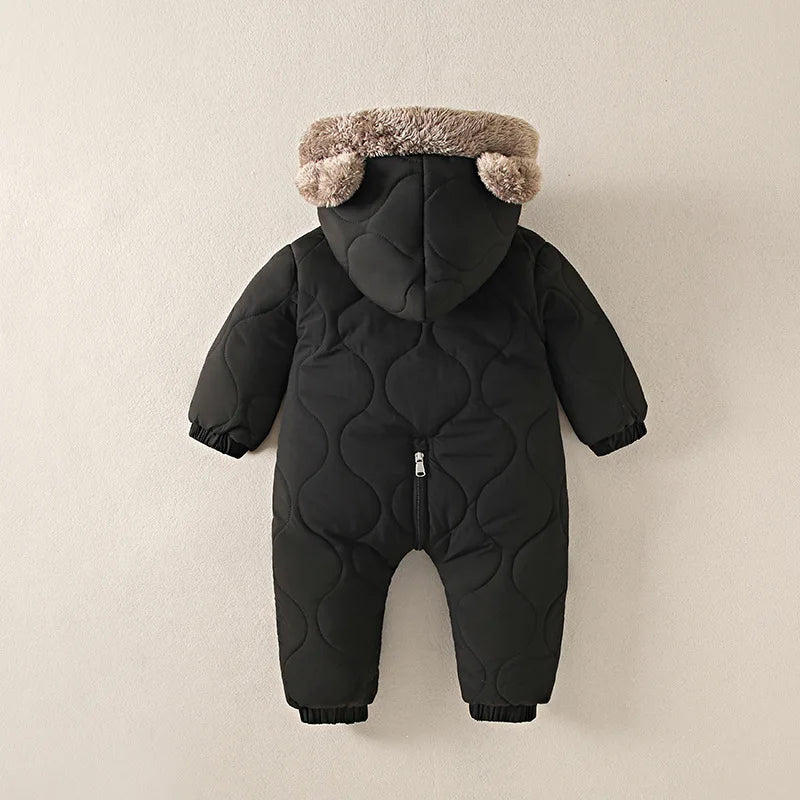 0-3 Years Baby Hooded Fleece Onesie – Warm Cotton Autumn & Winter Romper, Solid-Color Newborn Crawling Suit for Infants & Toddlers