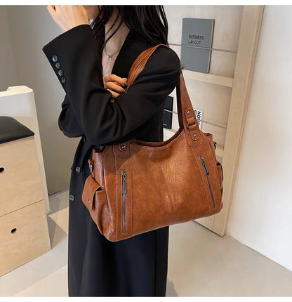 Women’s PU Leather Shoulder Bag – 2026 Fashion Handbag with Soft Interior Compartment, Contrast Color Design, Zipper Closure, Stylish Everyday Purse for Work, Travel & Casual Use