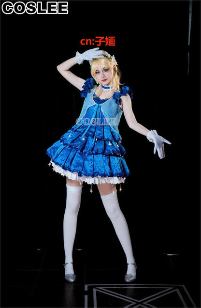 COSLEE LoveLive Aqours “The Dreaming Gate” Cosplay Costume – All Members Blue Singing Dress (Nozomi, Nico, Hanayo, Maki)