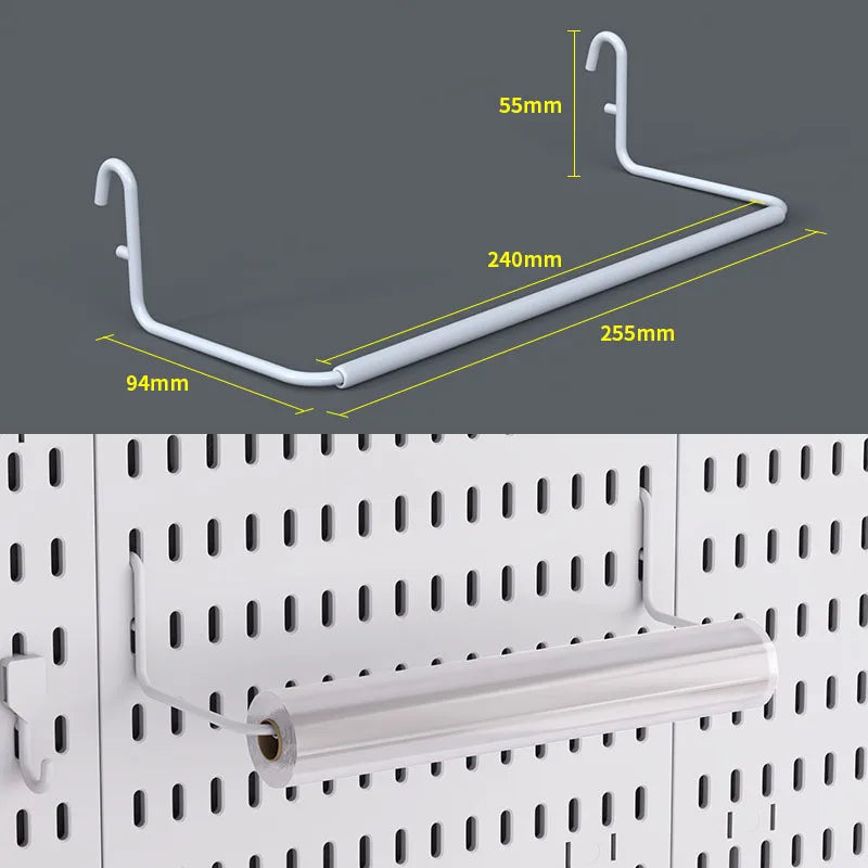 Organizador de pared de tablero perforado sin taladros – Panel de almacenamiento modular con estantes y accesorios para cocina, baño y sala de juegos