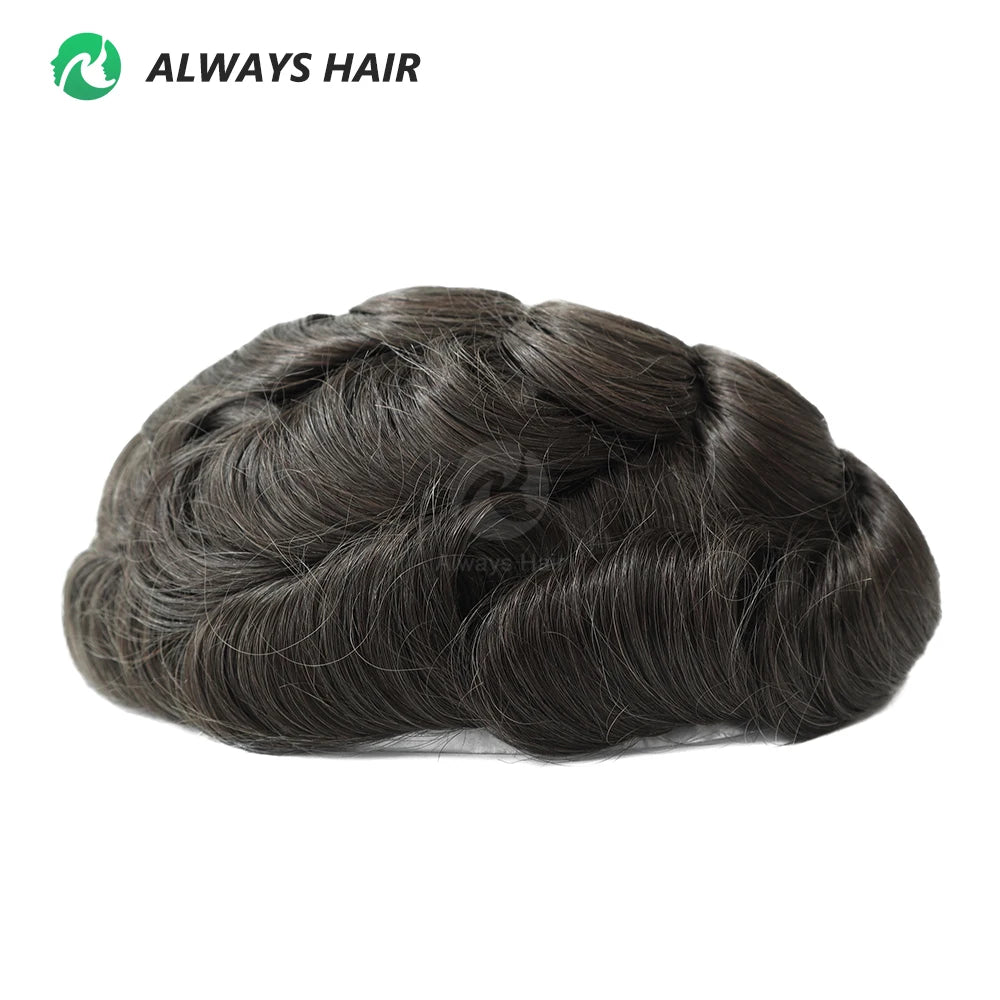 0.12-0.14mm PU Skin Hombres Peluquín – Peluca de Sistema Capilar de Cabello Humano Indio de Grosor Completo | Reemplazo de Cabello Natural con 130% de Densidad