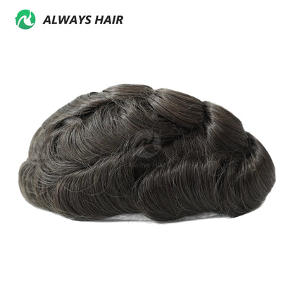 0.12-0.14mm PU Skin Hombres Peluquín – Peluca de Sistema Capilar de Cabello Humano Indio de Grosor Completo | Reemplazo de Cabello Natural con 130% de Densidad