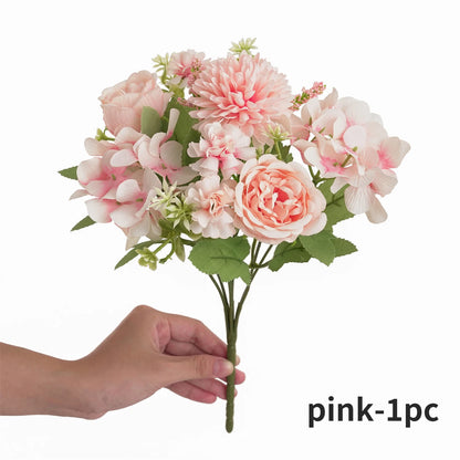 Ramo de flores artificiales realista – Arreglo floral sintético de peonía, crisantemo e hortensia con tallos, decoración reutilizable para el hogar, decoración para bodas y accesorios de fotografía