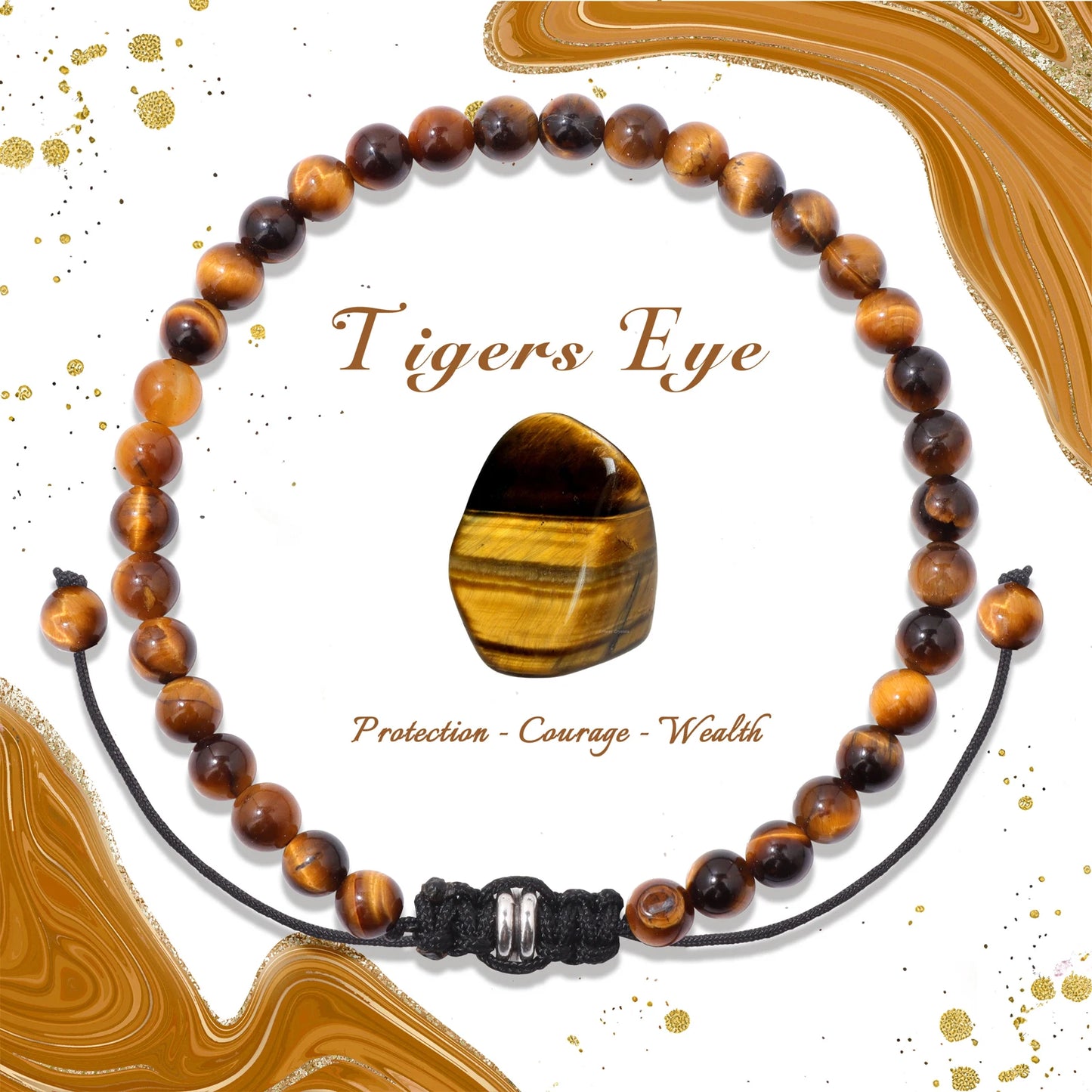 Bracelet perles de tourmaline noire naturelle – Bracelet ajustable tressé en corde avec carte cadeau pour hommes et femmes