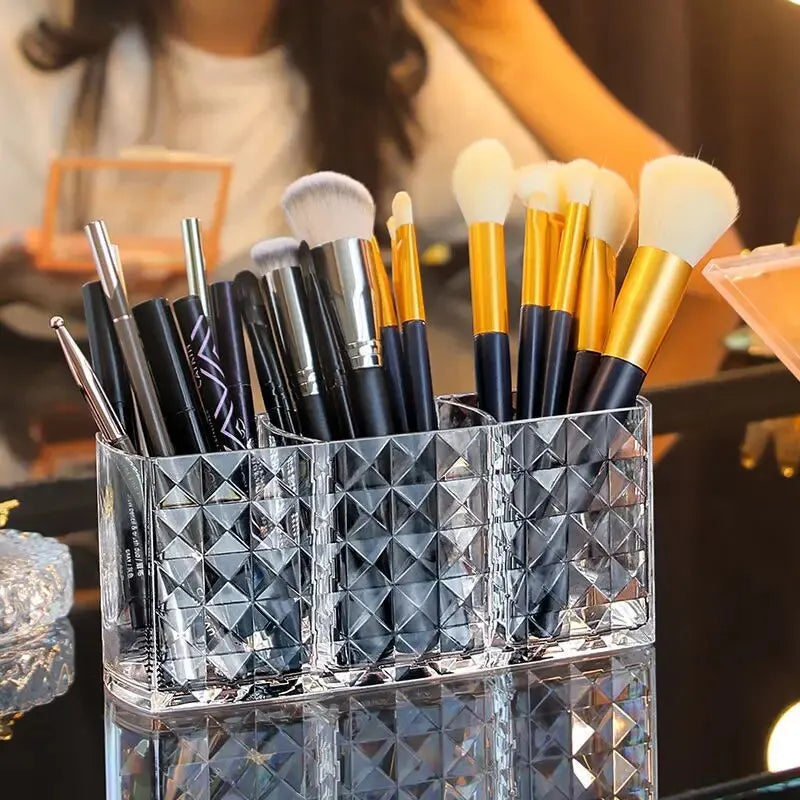 Diamond Pattern Mirror Cosmetic Storage Box – Bathroom Organizer Rack for Lipstick, Makeup, Skincare & Beauty Accessories Storage