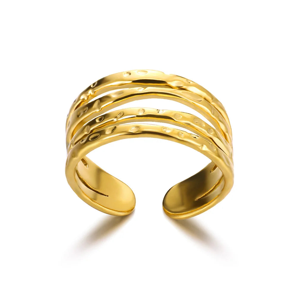 Anillo abierto grueso dorado vintage – Anillo llamativo geométrico de acero inoxidable para mujer