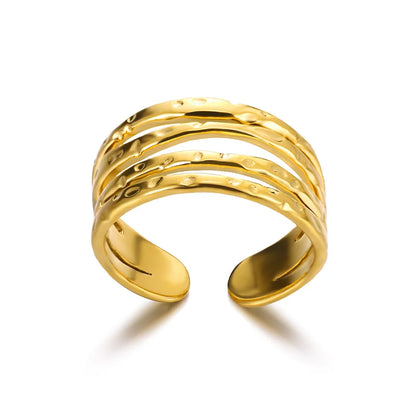 Anillo abierto grueso dorado vintage – Anillo llamativo geométrico de acero inoxidable para mujer